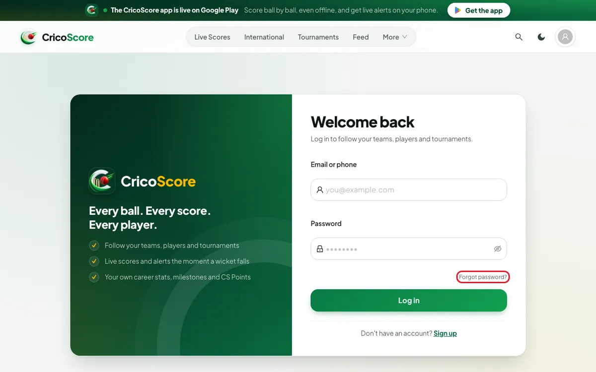 The Welcome back page on a computer. The Forgot password? link under the Password box is circled.